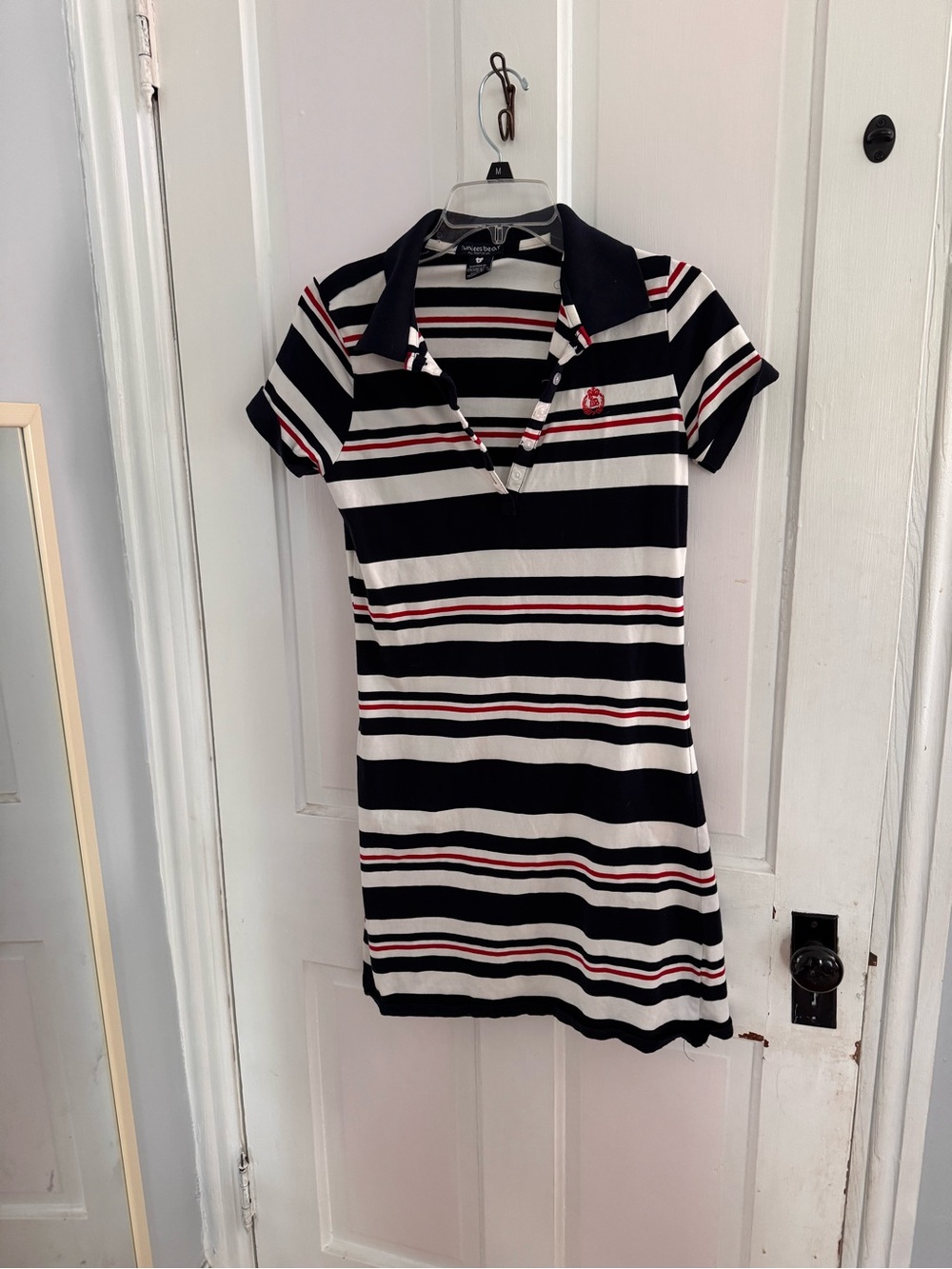 Striped Polo Midi Dress in Navy, White & Red